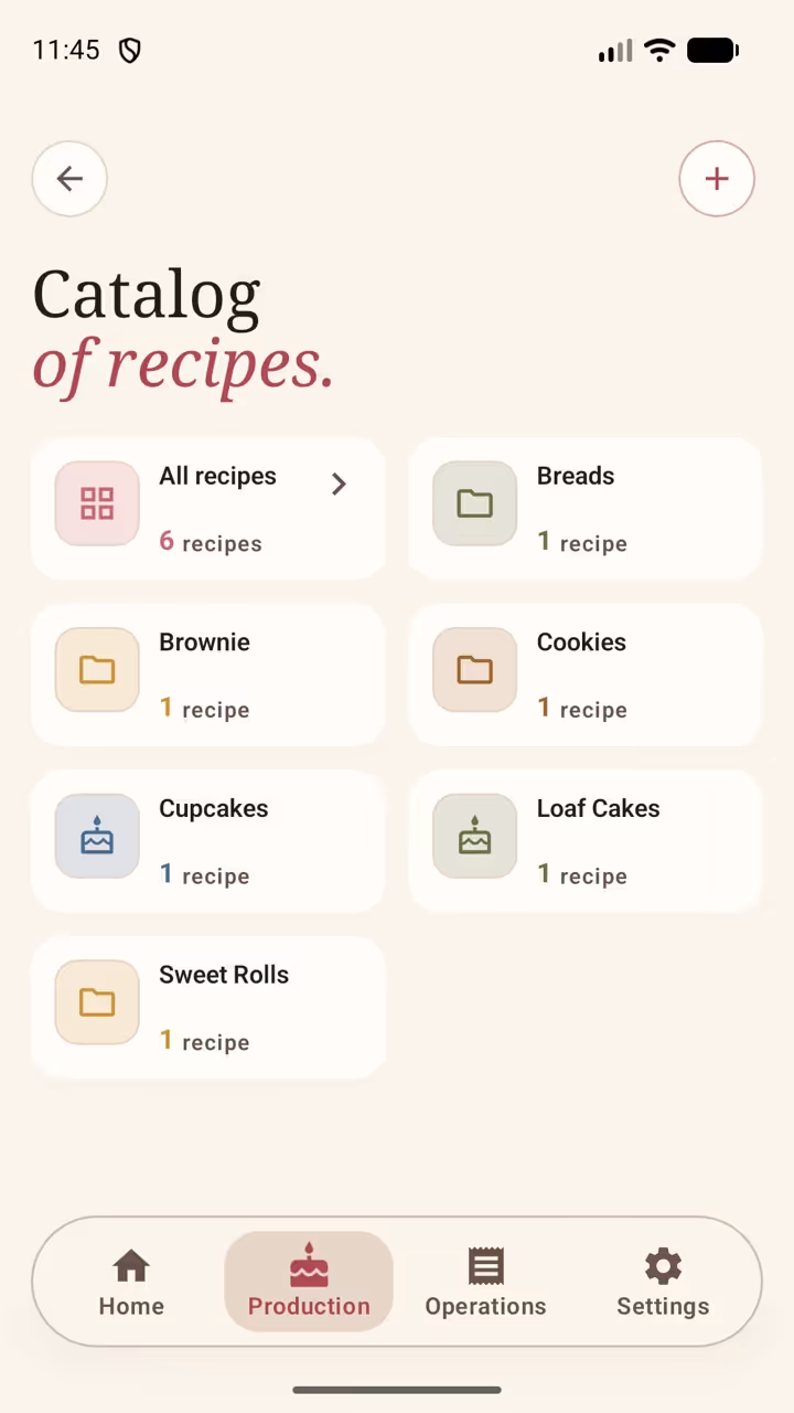 Recipe catalog in Receitório on Android, with the recipe categories and how many recipes each holds